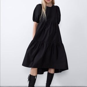 zara black poplin dress